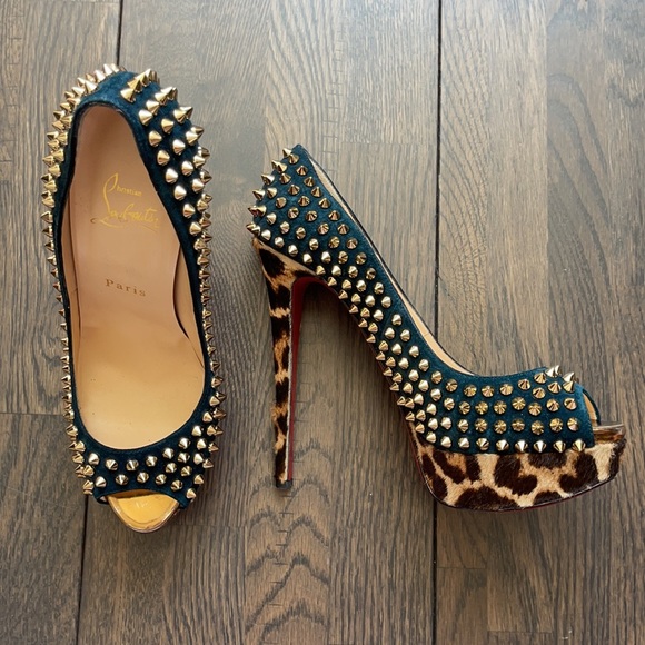 Christian Louboutin Leopard and Black Studded Heels - Picture 3 of 13